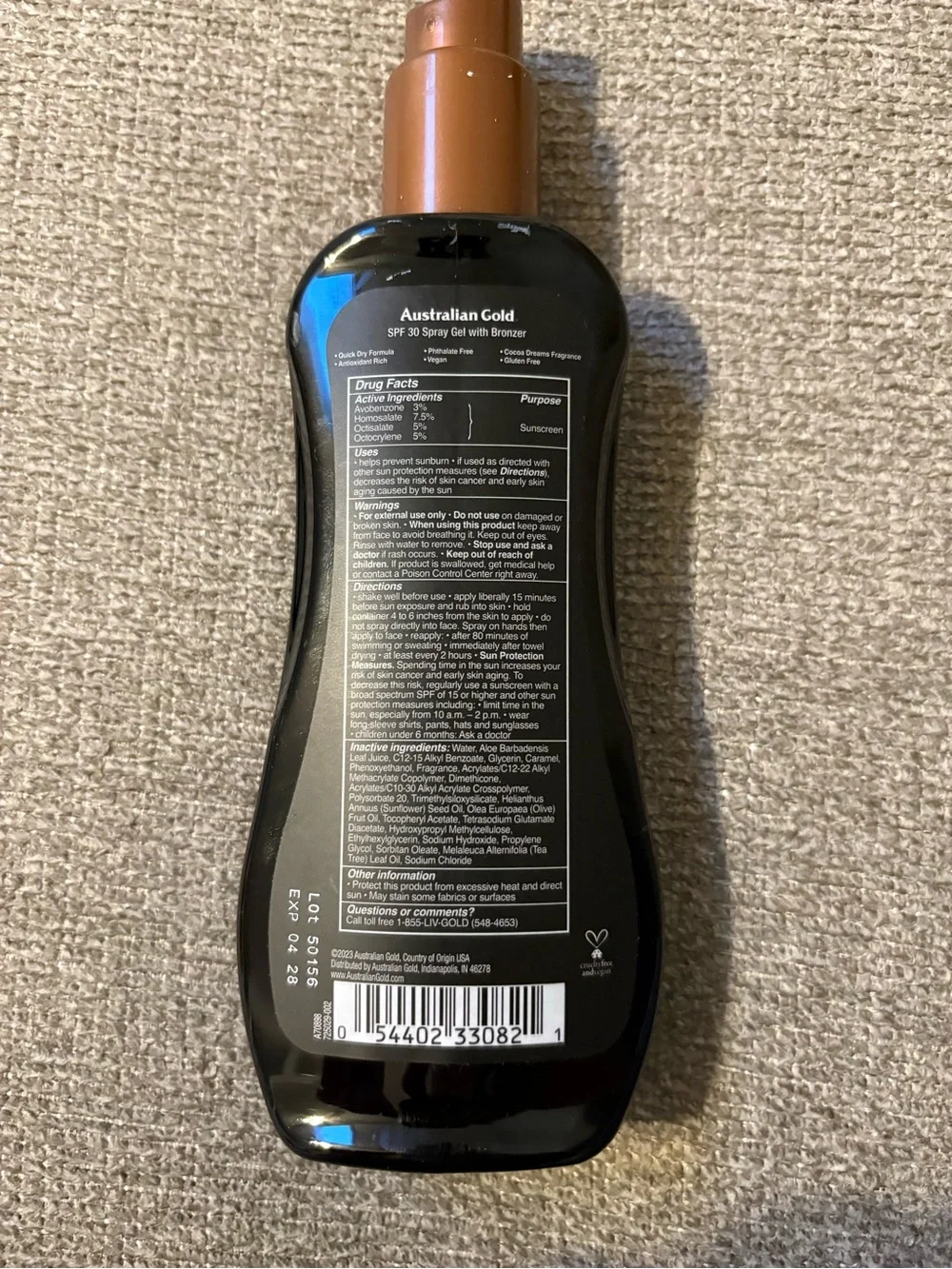 Australian Gold Instant Bronzer SPF 30 Spray Gel Sunscreen